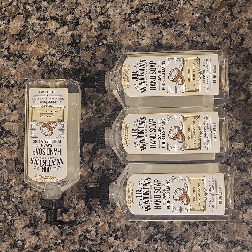 Lot of 4 Plant-Based Liquid Hand Soap No Parabens Coconut Scent JR Watkins 11 oz
